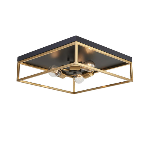 Avista Easton Flush Mount Square 3-Light Black & Gold 